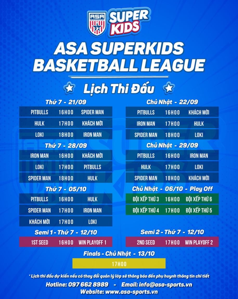 Lịch thi đấu ASA Superkids Basketball League