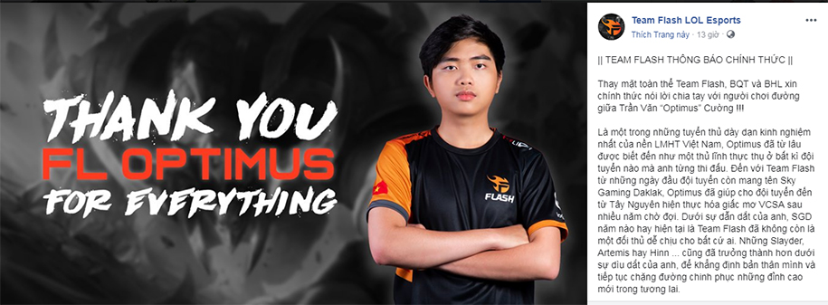 Team Flash chính thức chia tay đội trưởng Optimus