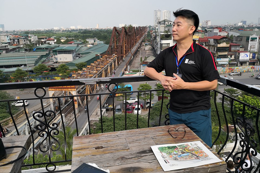 Hà Nội cổ kính đẹp sống động dưới tài phác họa của nghệ sĩ Singapore