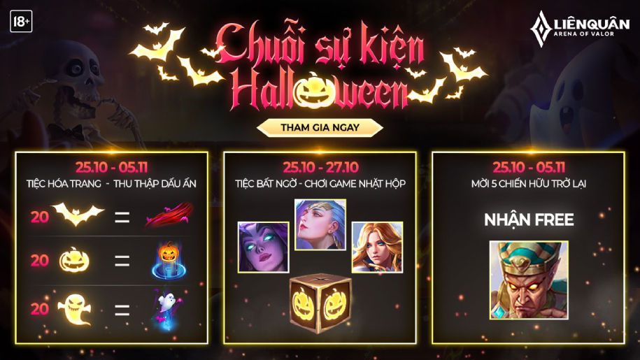 Sự kiện Halloween Liên Quân 2019: Đăng nhập là nhận Trang phục và Tướng miễn phí