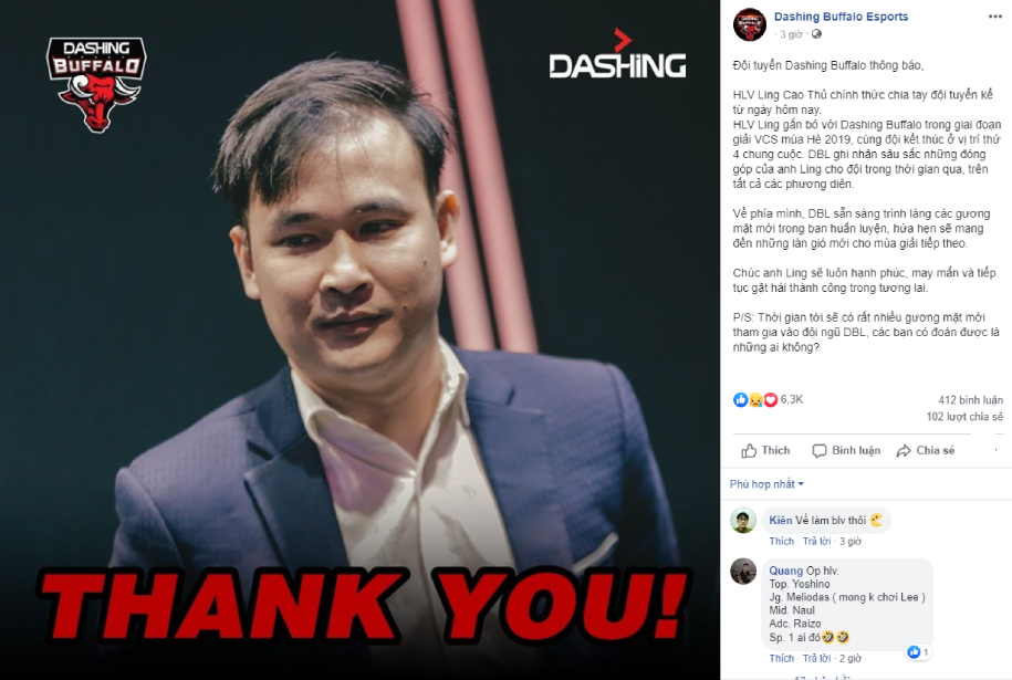 HLV Ling Cao Thủ rời Dashing Buffalo sau 6 tháng gắn bó