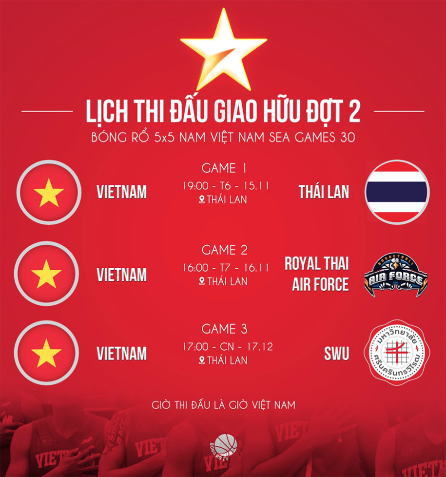 LTĐ giao hữu tiền SEA Games 30: Đội tuyển bóng rổ Việt Nam chinh chiến trên đất Thái LTĐ giao hữu tiền SEA Games 30: Đội tuyển bóng rổ Việt Nam chinh chiến trên đất Thái