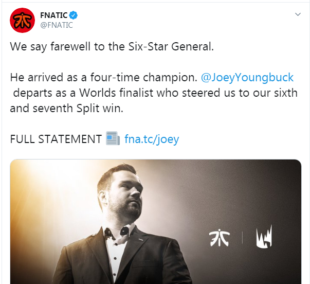 Đội tuyển Fnatic LMHT chia tay HLV trưởng YoungBuck