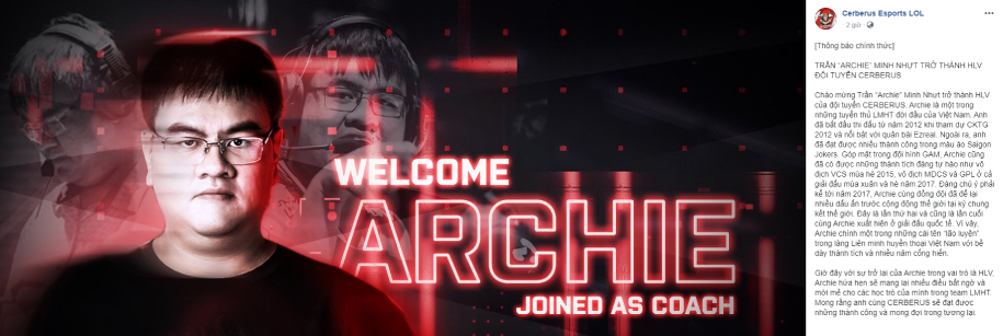 Archie trở thành HLV của Cerberus Esports