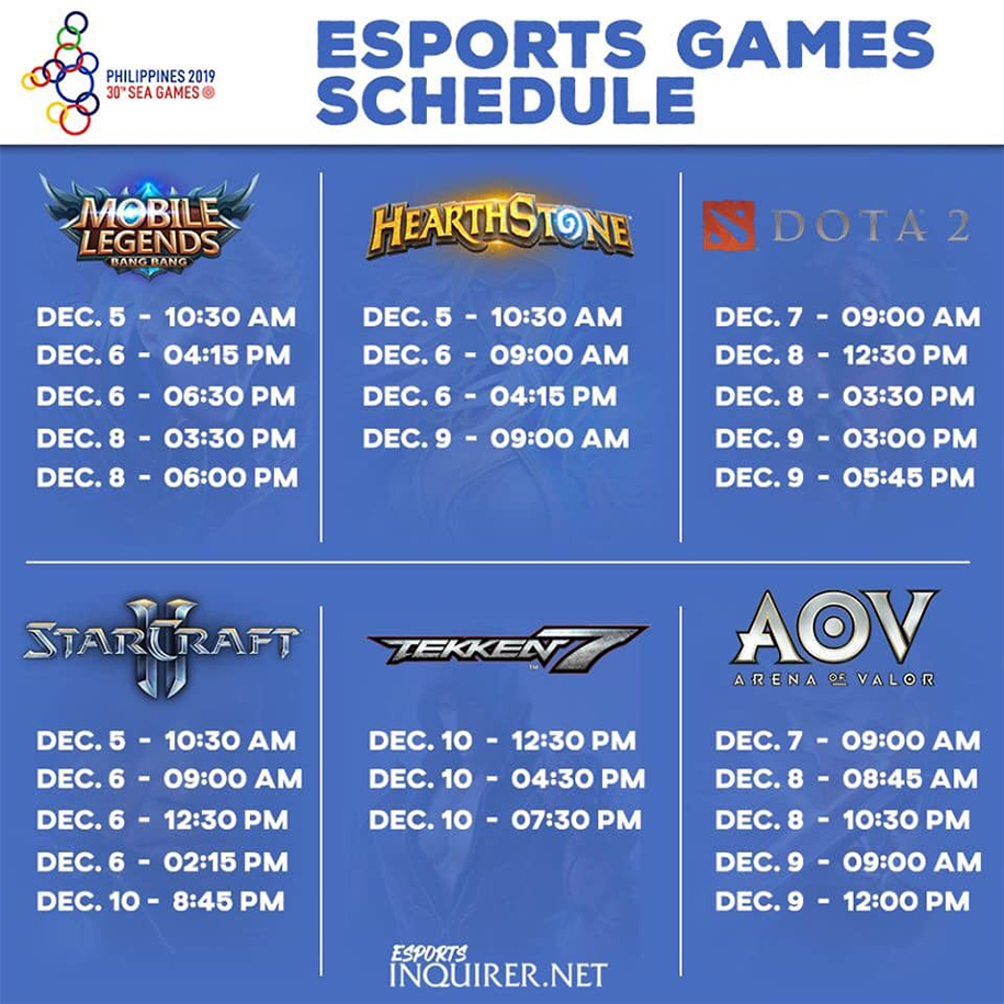 Lịch thi đấu Esports SEA Games 30 tại Phillippines