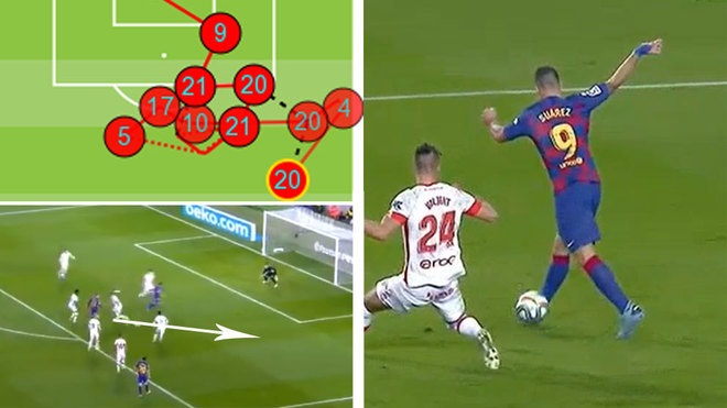 Suarez đánh gót ghi bàn kinh ngạc sau màn phối hợp mãn nhãn của Barca