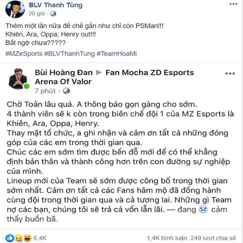 Đội hình Mocha ZD Esports tan rã sau thất bại SEA Games 30