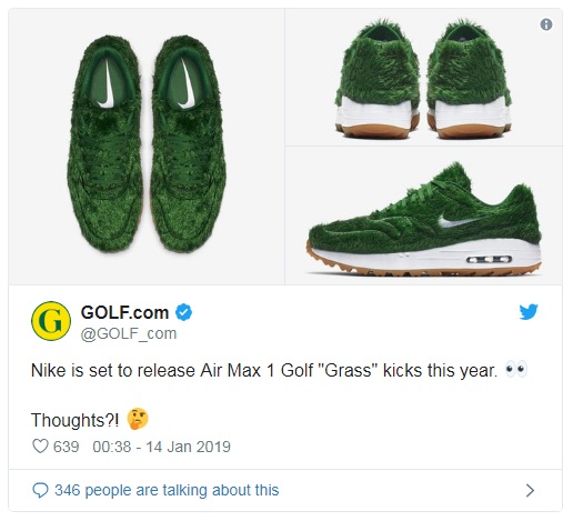 Nike dự định tung ra giày đánh golf Air Max 1 “cỏ” Nike dự định tung ra giày đánh golf Air Max 1 “cỏ”