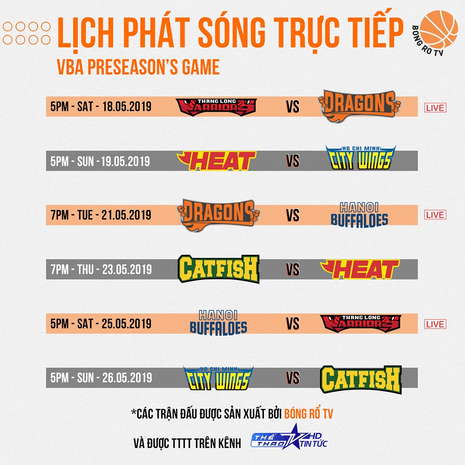 Lịch thi đấu Preseason VBA 2019 by MB Lịch thi đấu Preseason VBA 2019 by MB