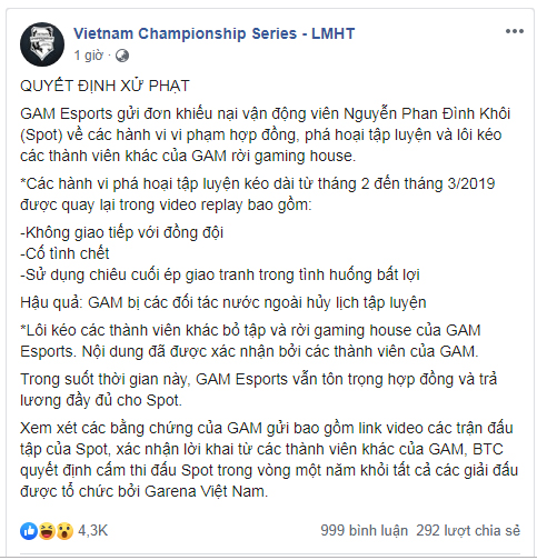 GAM.Spot bị cấm thi đấu 1 năm vì hành vi tiêu cực!
