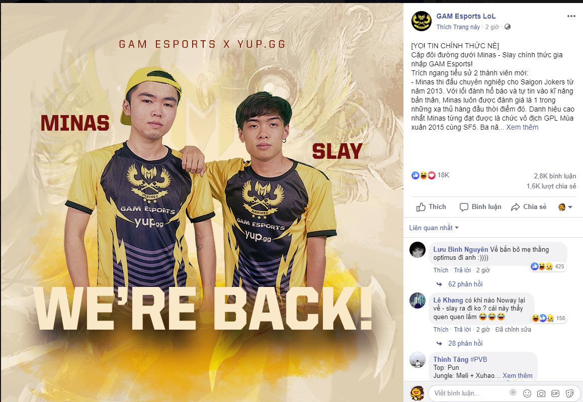 GAM Esports chiêu mộ cặp đôi đường dưới Minas - Slay GAM Esports chiêu mộ cặp đôi đường dưới Minas - Slay