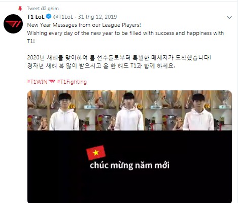 T1 gửi lời chúc bằng tiếng Việt tới fan LMHT Việt Nam