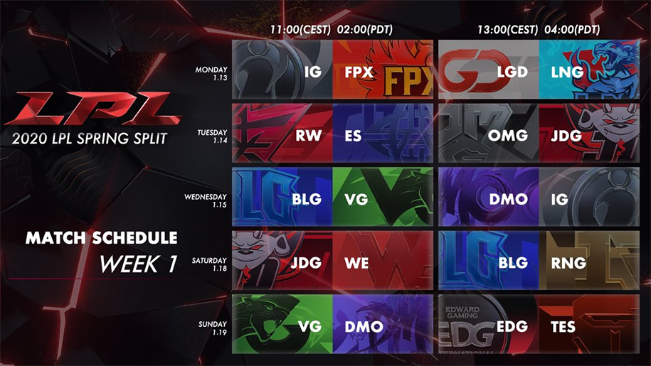 Lịch thi đấu LPL Mùa Xuân 2020 ngày 13/01: IG vs FPX