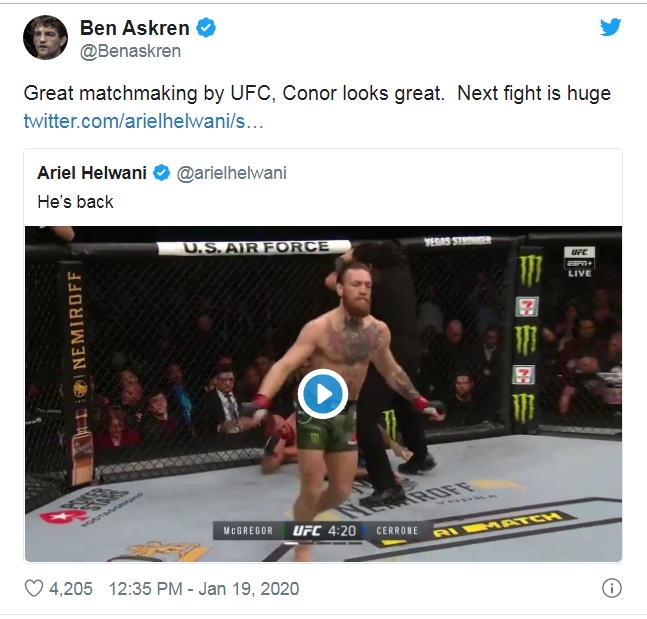 Võ sĩ chuyên nghiệp nói gì về chiến thắng của Conor McGregor?