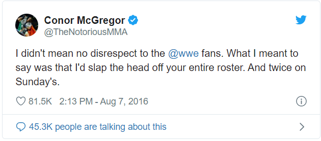 Thù dai, huyền thoại WWE 4 năm chưa quên lời cà khịa từ McGregor Thù dai, huyền thoại WWE 4 năm chưa quên lời cà khịa từ McGregor