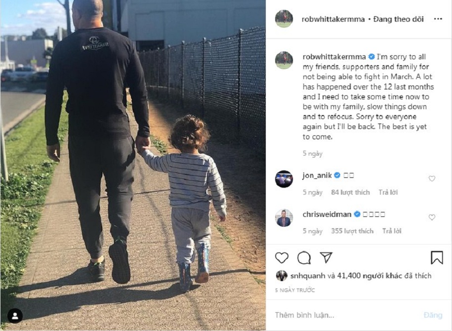 Tình nguyện hiến tủy sống cho con gái, Robert Whittaker rút lui khỏi UFC 248?