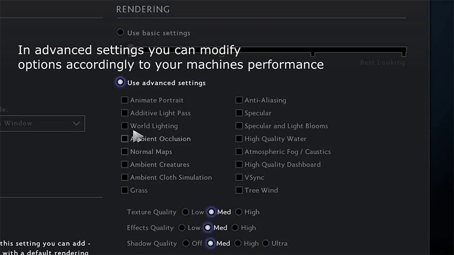 Các cài đặt hiệu ứng trong Dota 2 và ảnh hưởng đến FPS