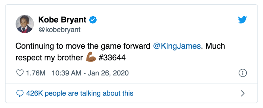 Như thể định mệnh sắp đặt, Tweet cuối của Kobe Bryant là nhường sân khấu cho LeBron James Như thể định mệnh sắp đặt, Tweet cuối của Kobe Bryant là nhường sân khấu cho LeBron James