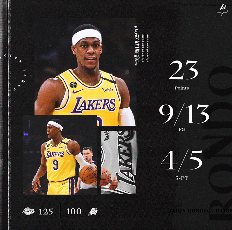 Rajon Rondo rực sáng trước tin đồn, Los Angeles Lakers cán mốc 40 chiến thắng Rajon Rondo rực sáng trước tin đồn, Los Angeles Lakers cán mốc 40 chiến thắng