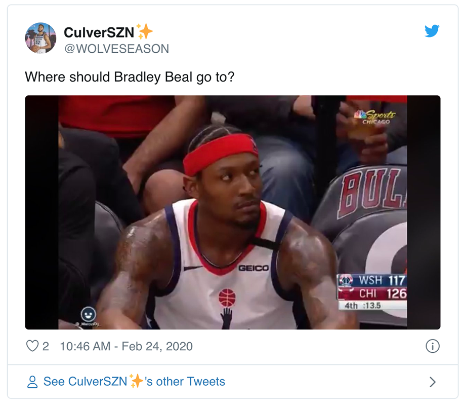 Bradley Beal tái hiện kỳ tích của Kobe Bryant nhưng lại biến thành meme bất đắc dĩ Bradley Beal tái hiện kỳ tích của Kobe Bryant nhưng lại biến thành meme bất đắc dĩ