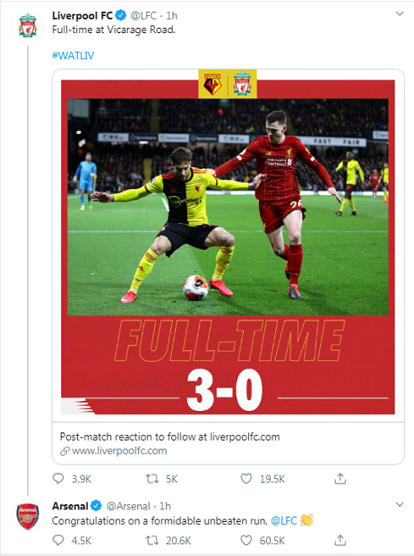 Arsenal và cựu danh thủ MU troll Liverpool sau trận thua đầu tiên Arsenal và cựu danh thủ MU troll Liverpool sau trận thua đầu tiên