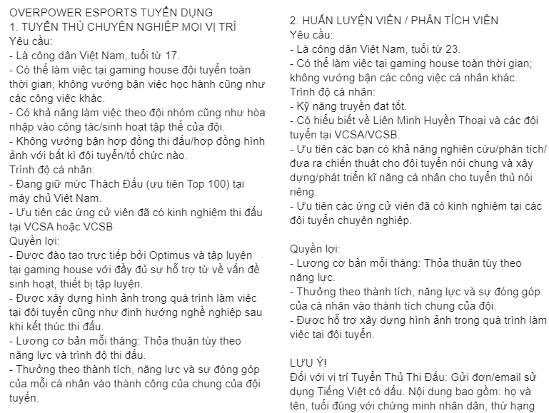 Optimus thành lập đội tuyển mới: Overpower Esports