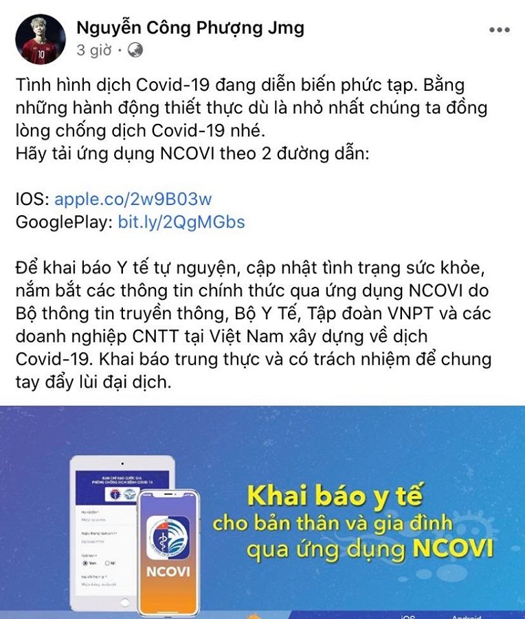 Cầu thủ Việt Nam gửi thông điệp ý nghĩa giữa mùa dịch COVID-19