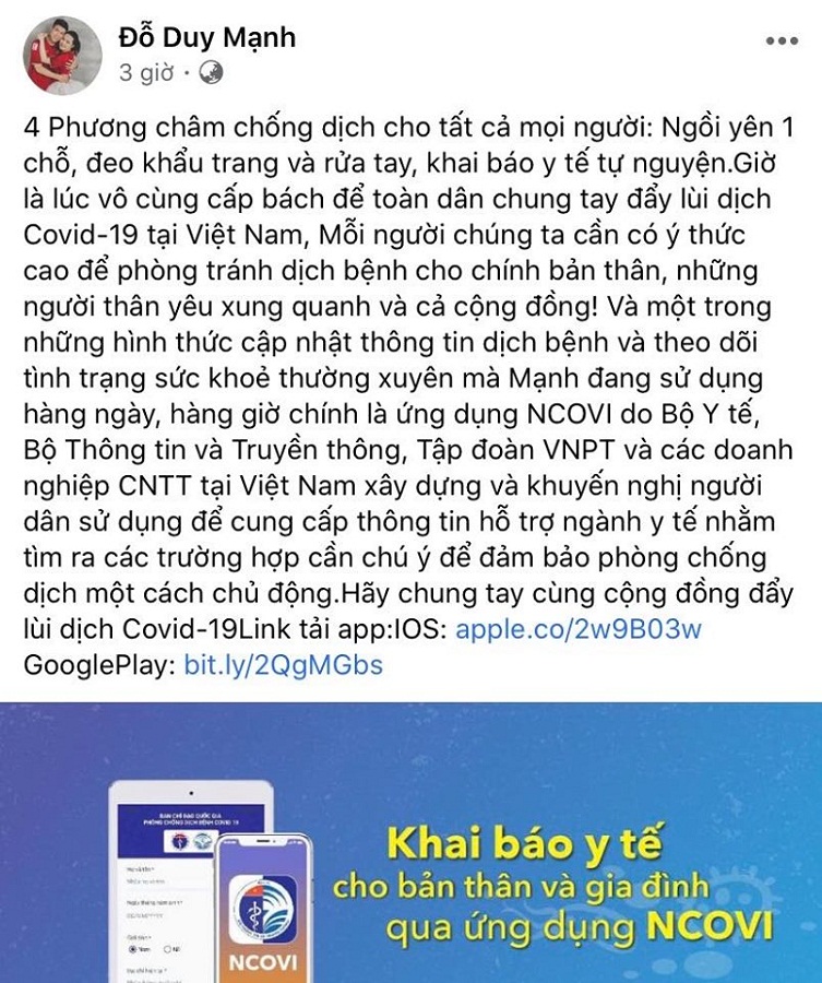 Cầu thủ Việt Nam gửi thông điệp ý nghĩa giữa mùa dịch COVID-19