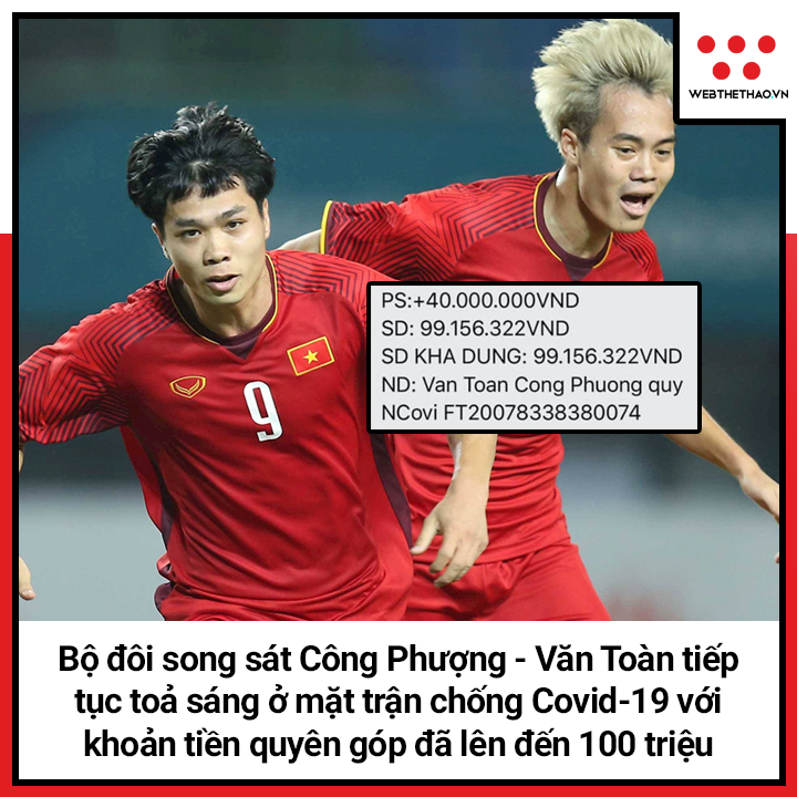 Vừa kêu gọi lập quỹ chống dịch COVID-19, Văn Toàn nhập quỹ gần 100 triệu đồng