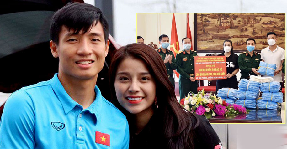Vợ chồng Bùi Tiến Dũng ủng hộ nhu yếu phẩm chống dịch COVID-19
