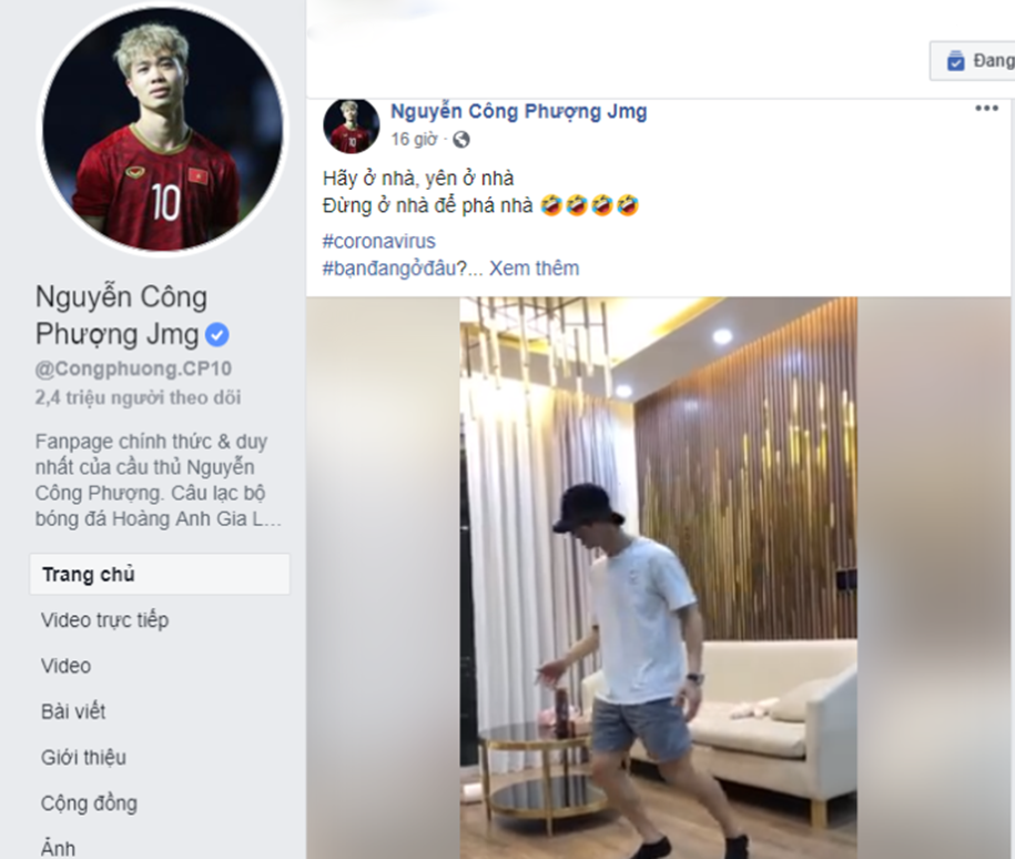 Công Phượng tấu hài, kêu gọi mọi người ở yên trong nhà mùa dịch COVID-19