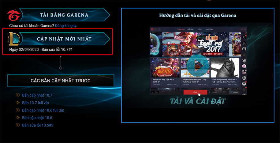 Cách cập nhật thủ công LMHT mới nhất