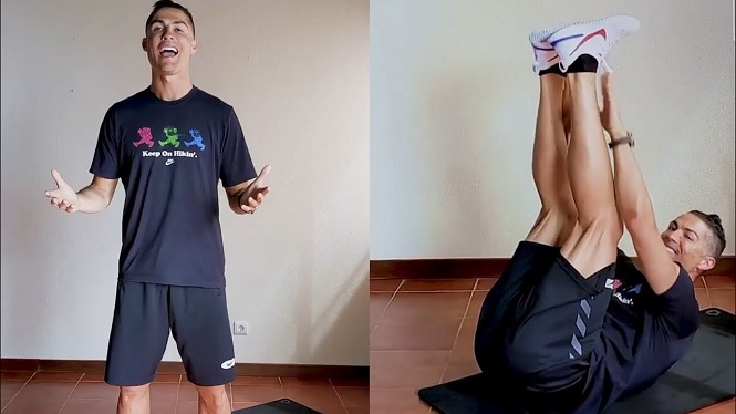 Ronaldo tham gia thử thách “chạm bàn chân” trong 45 giây