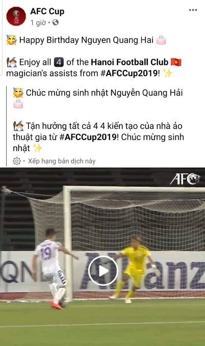 AFC tặng Quang Hải món quà sinh nhật đặc biệt
