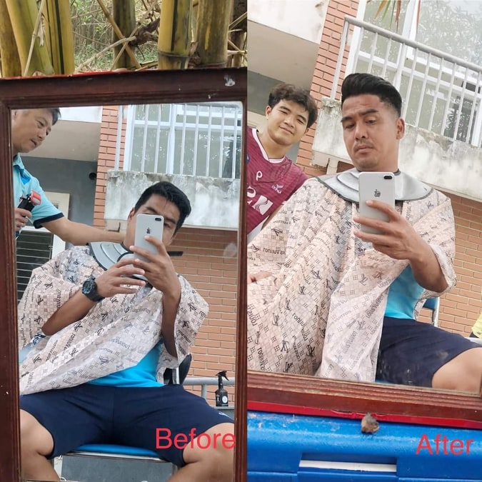 Hà Đức Chinh trổ tài hớt tóc cho đồng đội