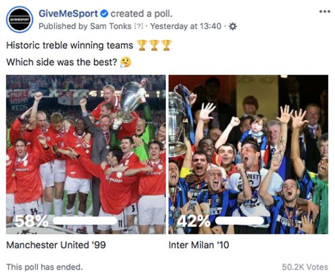 Cú ăn ba của MU được bầu chọn tốt hơn Mourinho với Inter Cú ăn ba của MU được bầu chọn tốt hơn Mourinho với Inter