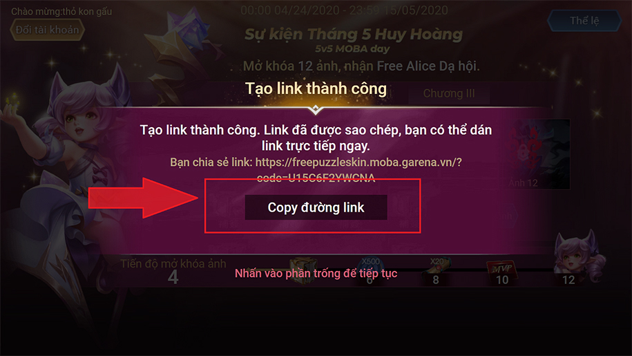 Hướng dẫn nhận Alice Dạ hội từ chuỗi sự kiện Tháng 5 Huy Hoàng Liên Quân Hướng dẫn nhận Alice Dạ hội từ chuỗi sự kiện Tháng 5 Huy Hoàng Liên Quân