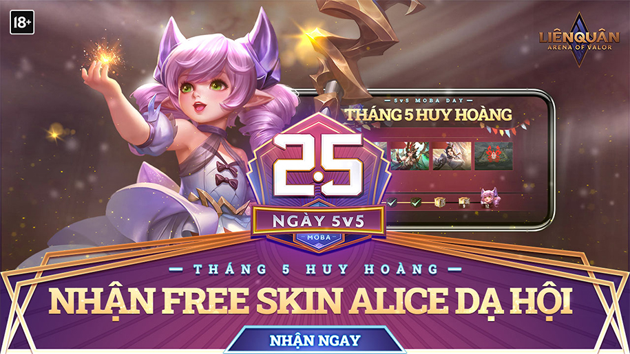 Hướng dẫn nhận Alice Dạ hội từ chuỗi sự kiện Tháng 5 Huy Hoàng Liên Quân