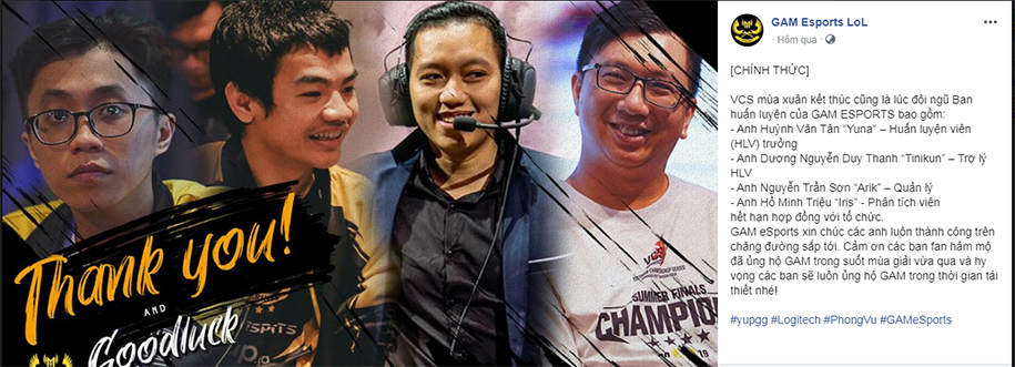 GAM Esports chia tay đội ngũ huấn luyện tại VCS Mùa Xuân 2020