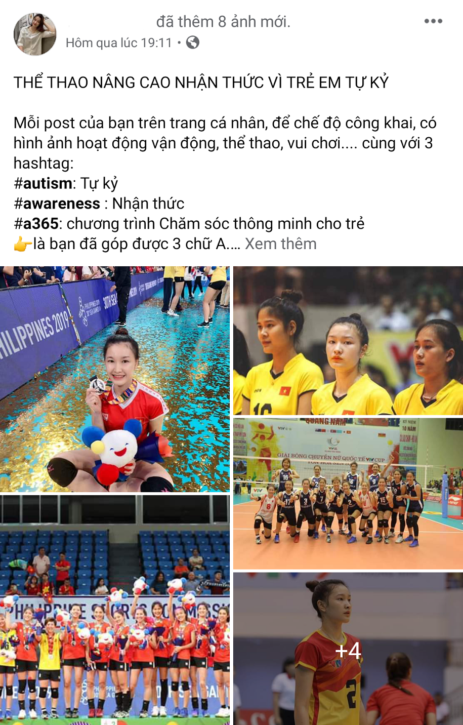 Sao bóng chuyền chia sẻ hashtag “3 chữ A” ủng hộ trẻ tự kỷ Sao bóng chuyền chia sẻ hashtag “3 chữ A” ủng hộ trẻ tự kỷ