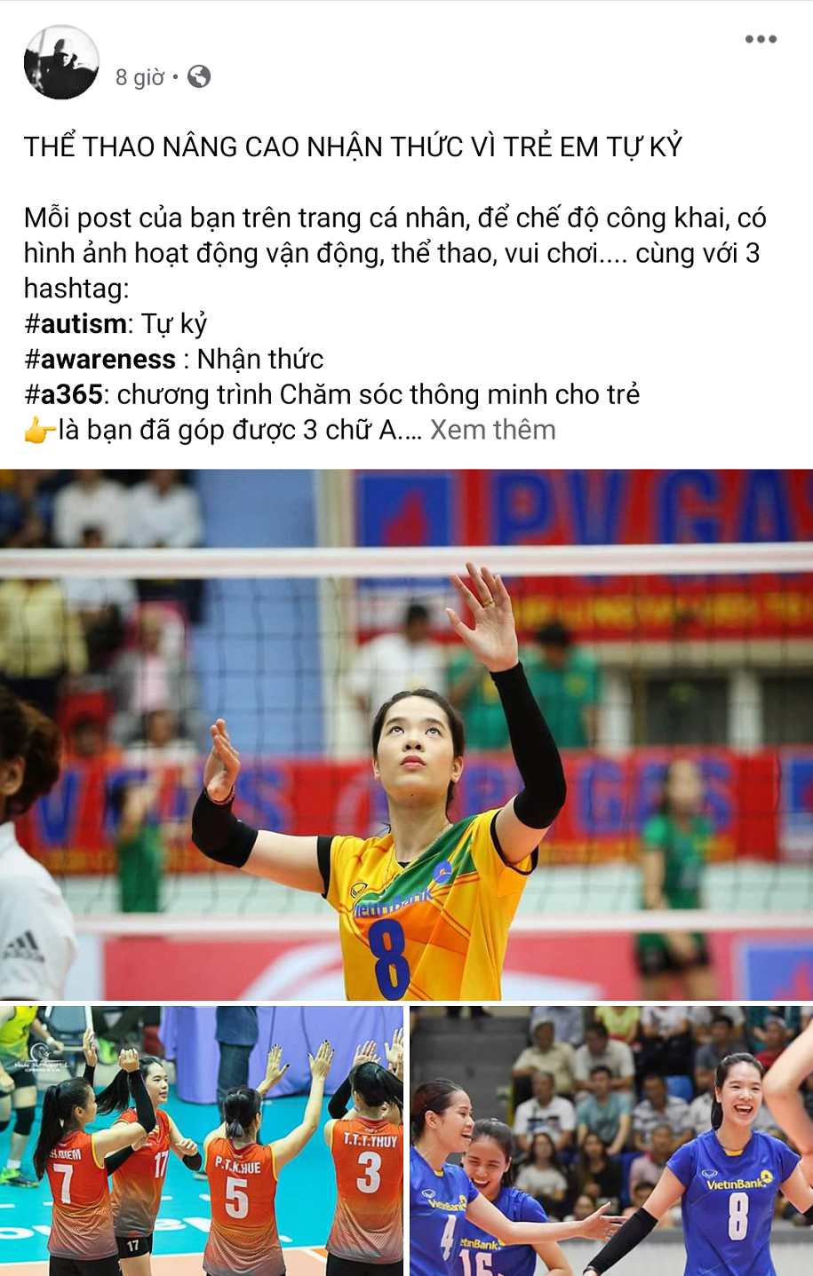 Sao bóng chuyền chia sẻ hashtag “3 chữ A” ủng hộ trẻ tự kỷ Sao bóng chuyền chia sẻ hashtag “3 chữ A” ủng hộ trẻ tự kỷ