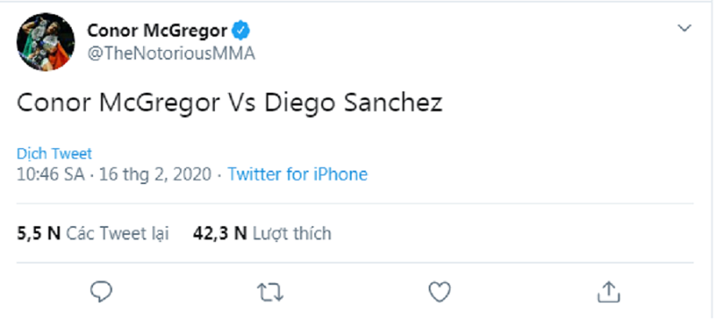 Conor McGregor “cà khịa” Diego Sanchez sau trận thắng “trời cho” trước Michel Pereira