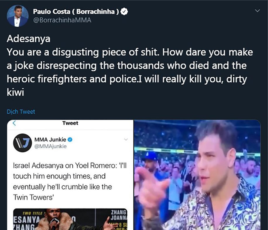 Vô địch UFC Israel Adesanya xin lỗi vì nhắc đến vụ 11/9 trong màn trashtalk