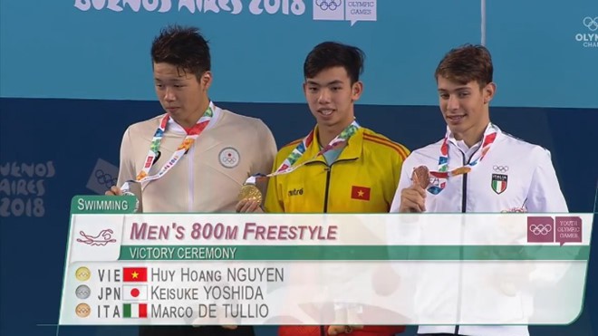 Nguyễn Huy Hoàng đánh bại kình ngư Nhật Bản giành HCV Olympic trẻ 800m lập KLQG