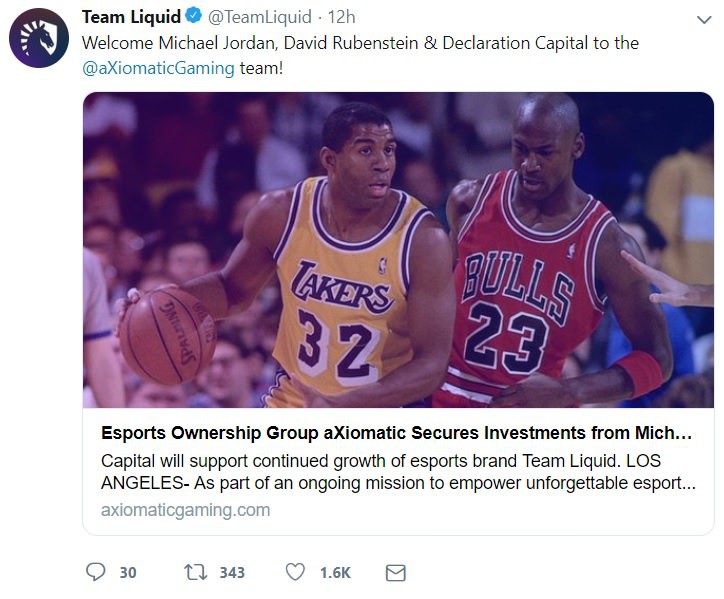 Huyền thoại NBA Michael Jordan rót vốn đầu tư vào công ty mẹ của Team Liquid - Ảnh 1. Huyền thoại NBA Michael Jordan rót vốn đầu tư vào công ty mẹ của Team Liquid - Ảnh 1.