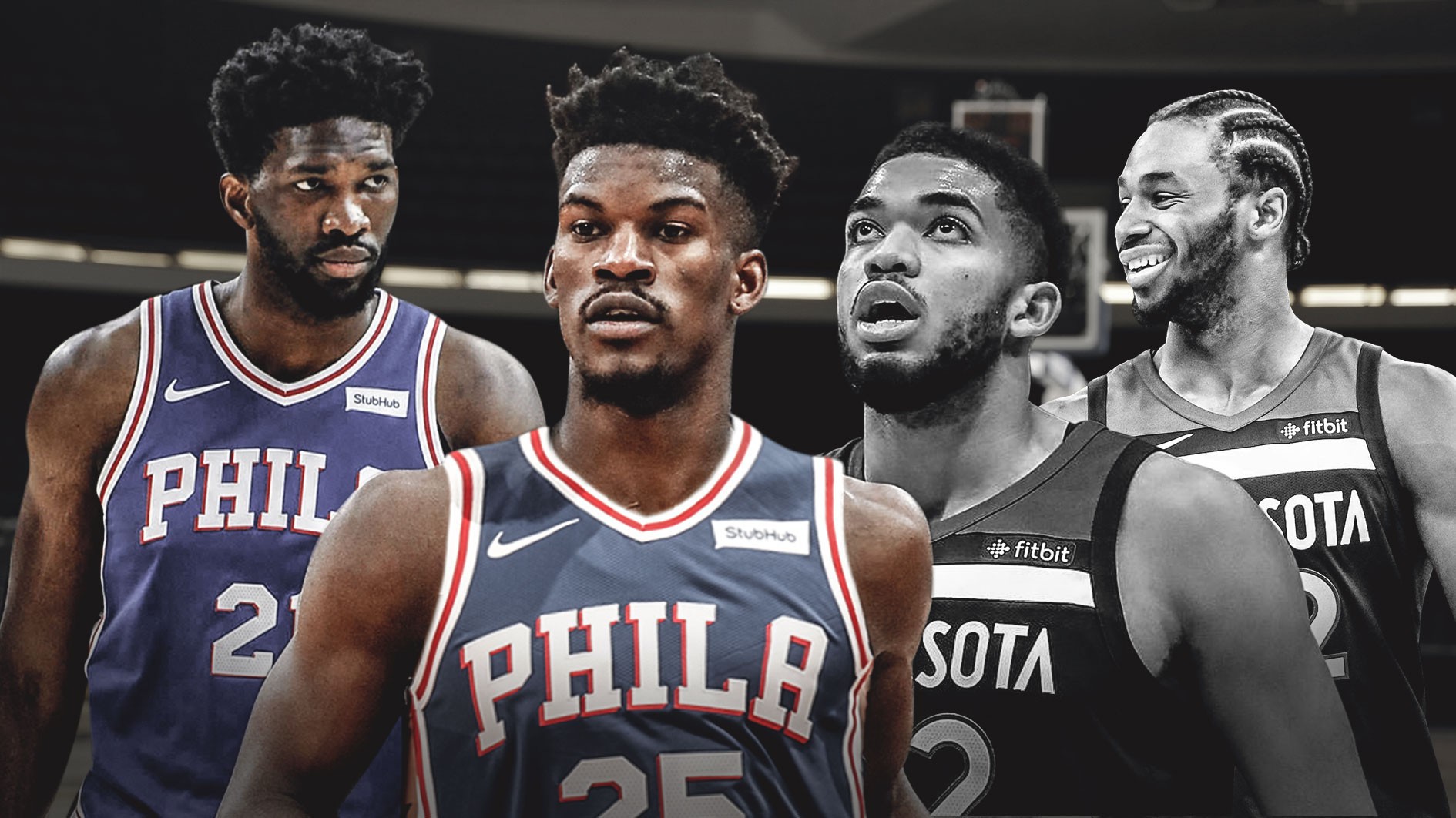 Karl Anthony Towns và Andrew Wiggins "chúc phúc" cho Joel Embiid với Jimmy Butler
