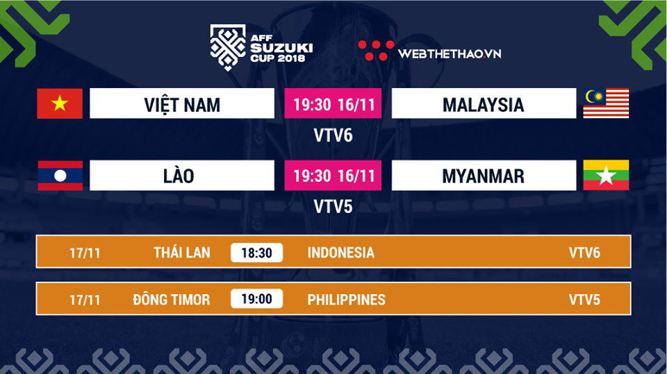 Lịch thi đấu AFF Cup 2018 mới nhất hôm nay 16/11