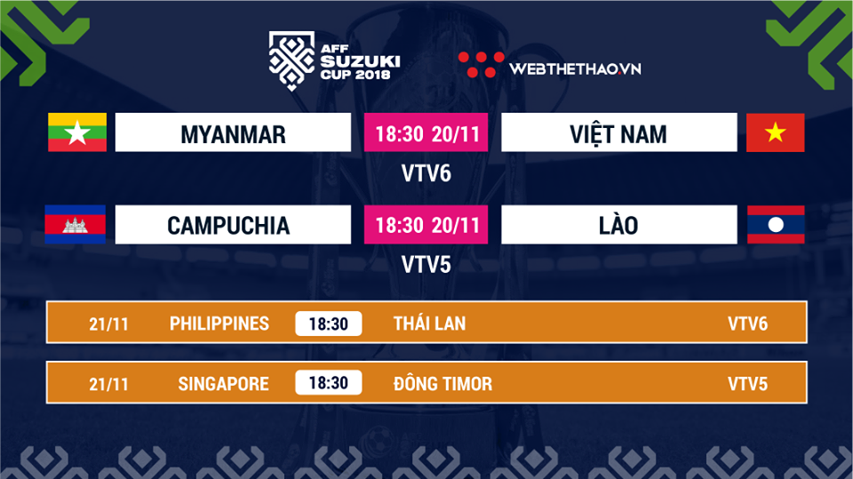 Lịch thi đấu AFF Cup 2018 mới nhất hôm nay 20/11