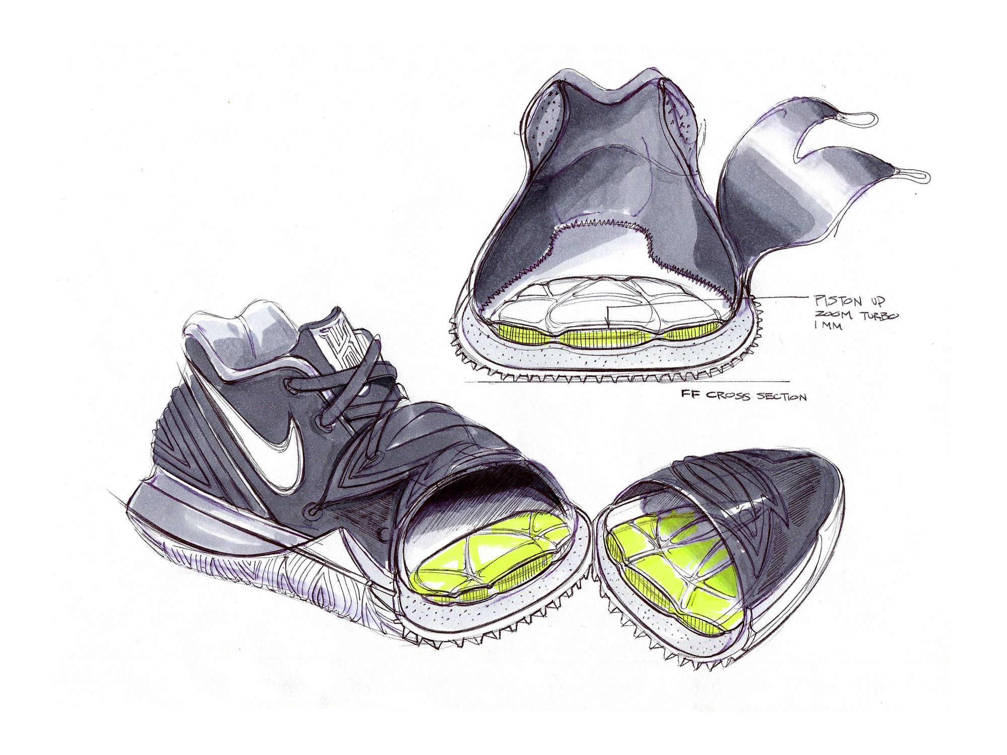 Mặt cắt bộ đệm Air Zoom Turbo của Kyrie 5. Mặt cắt bộ đệm Air Zoom Turbo của Kyrie 5.