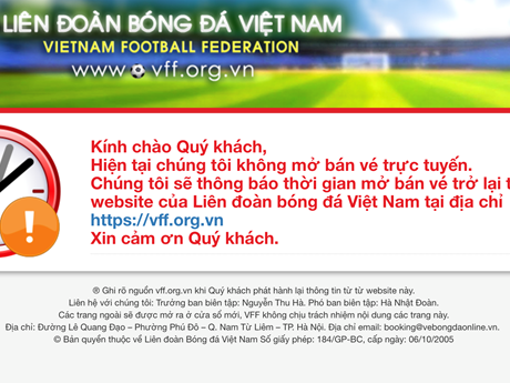 Website của Liên đoàn Bóng đá Việt Nam không thể truy cập